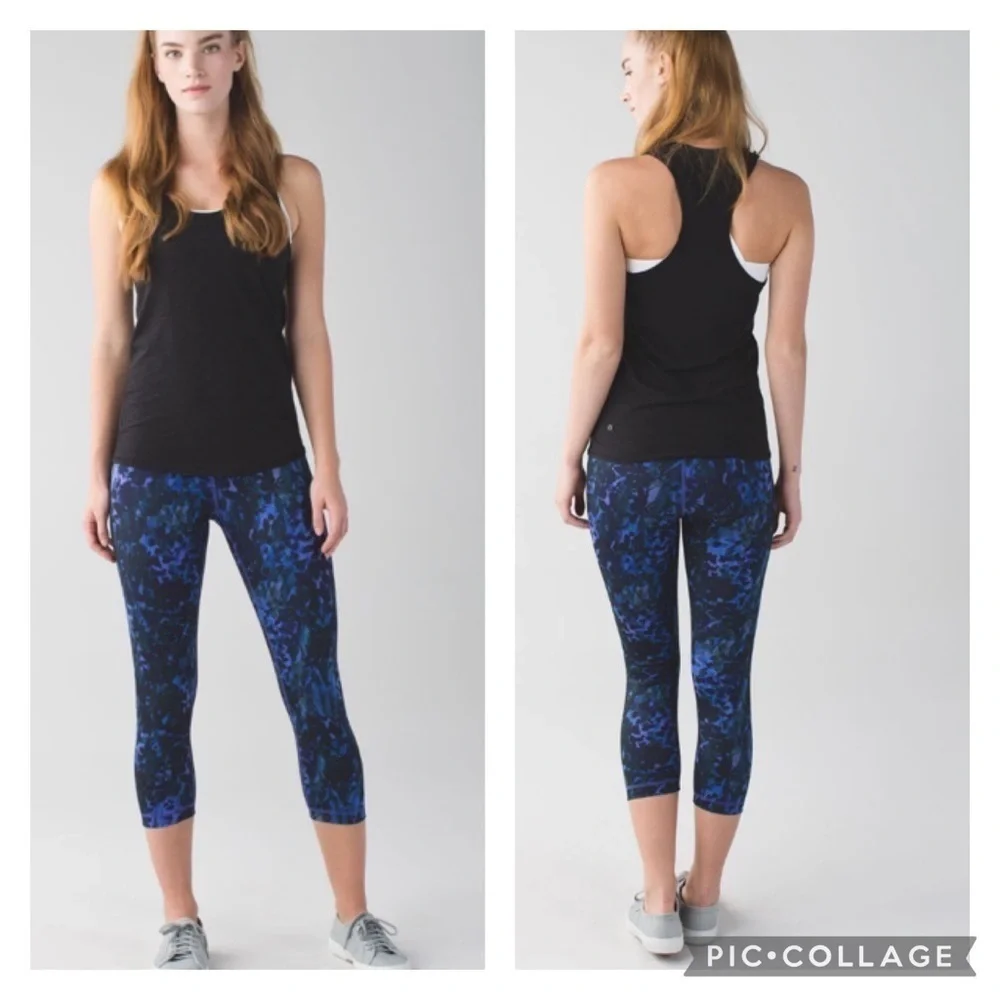 Lululemon Wunder Under Crop II *Full-On Luon Floral Sport Backdrop Iris Flower